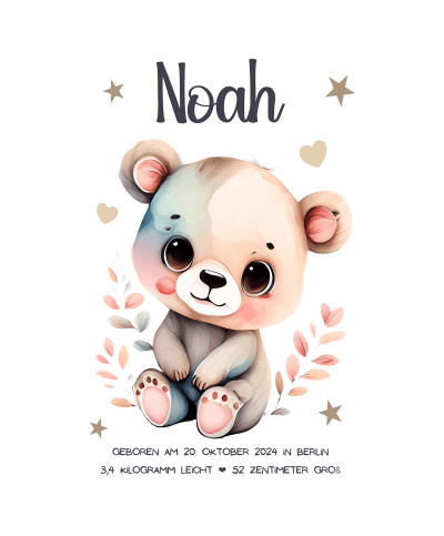 Personalisiertes Geburtsposter | Motiv Teddybär