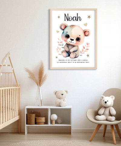 Personalisiertes Geburtsposter | Motiv Teddybär