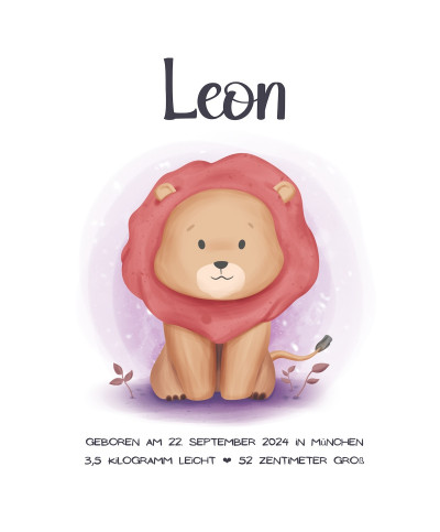 Personalisiertes Geburtsposter | Motiv Löwe