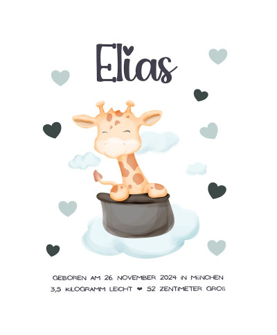 Personalisiertes Geburtsposter | Motiv Giraffe