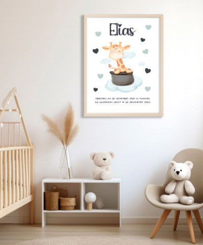 Personalisiertes Geburtsposter - Motiv Giraffe