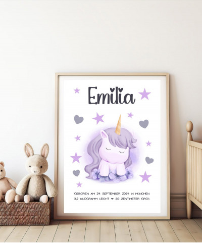 Personalisiertes Geburtsposter - Motiv Einhorn