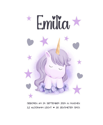 Personalisiertes Geburtsposter | Motiv Einhorn