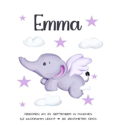 Personalisiertes Geburtsposter | Motiv Elefant