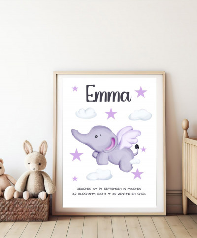 Personalisiertes Geburtsposter - Motiv Elefant