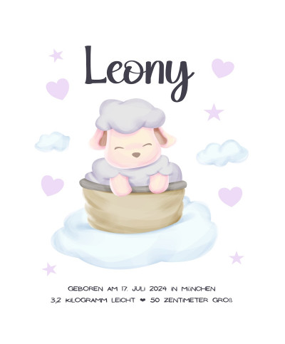Personalisiertes Geburtsposter | Motiv Schaf