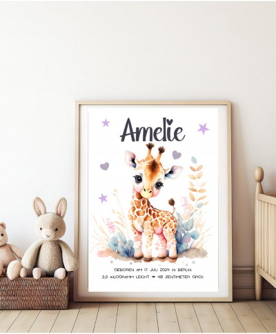 Personalisiertes Geburtsposter | Motiv Giraffe