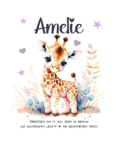 Personalisiertes Geburtsposter | Motiv Giraffe