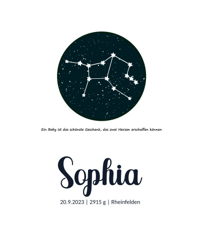 Personalisiertes Geburtsposter | Sternbild Jungfrau