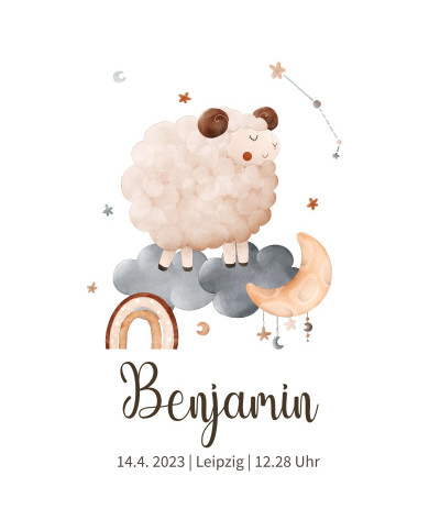 Personalisiertes Geburtsposter mit Sternzeichen - Motiv Widder