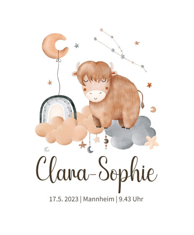 Personalisiertes Geburtsposter mit Sternzeichen - Motiv Stier