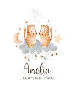 Personalisiertes Geburtsposter mit Sternzeichen - Motiv Zwillinge