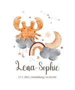 Personalisiertes Geburtsposter mit Sternzeichen - Motiv Krebs