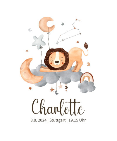 Personalisiertes Geburtsposter mit Sternzeichen - Motiv Löwe