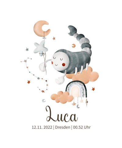 Personalisiertes Geburtsposter mit Sternzeichen - Motiv Skorpion