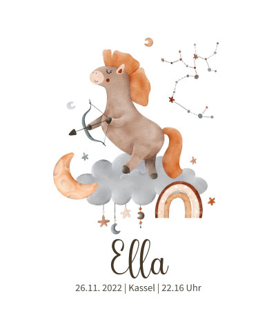 Personalisiertes Geburtsposter mit Sternzeichen -  Motiv Schütze