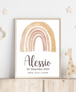 Personalisiertes Geburtsposter mit Regenbogen - Farbe beige
