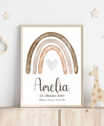 Personalisiertes Geburtsposter mit Regenbogen - Farbe beige-braun