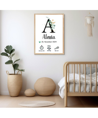 Personalisiertes Geburtsposter | Anfangsbuchstabe A-Z