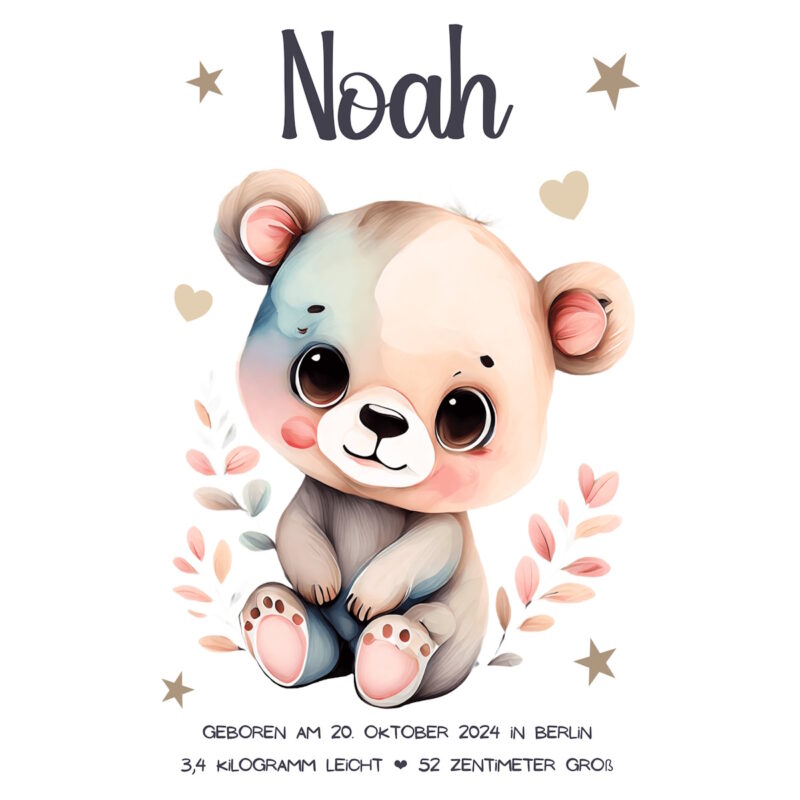 Personalisiertes Geburtsposter | Motiv Teddybär – Bild 2