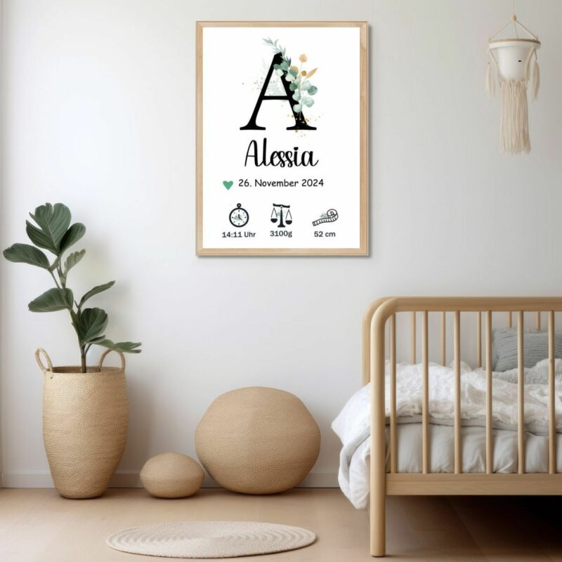 Personalisiertes Geburtsposter | Mit Anfangsbuchstabe A-Z