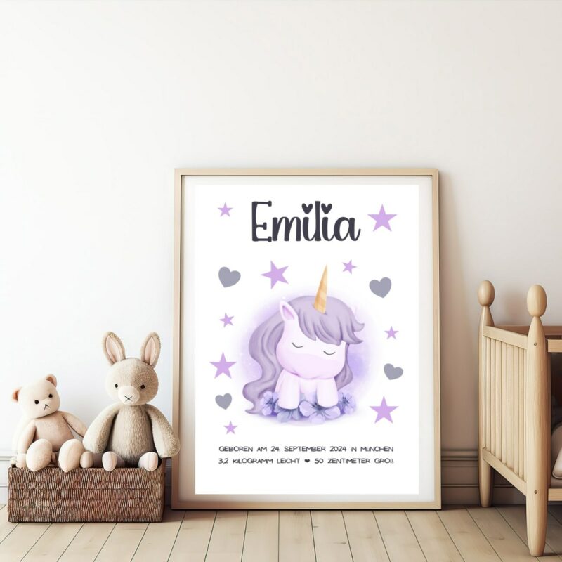 Personalisiertes Geburtsposter | Motiv Einhorn