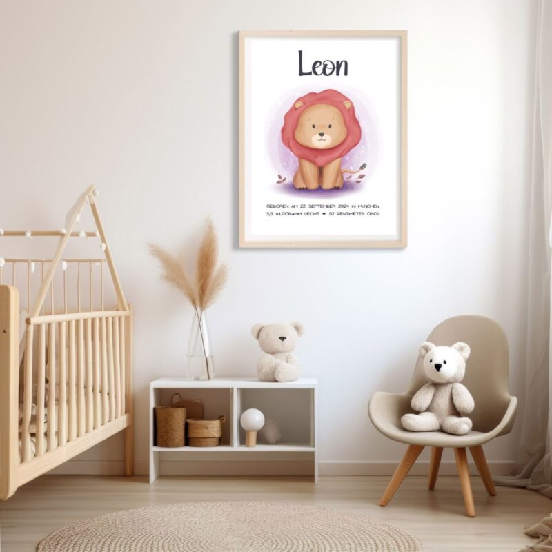 Personalisiertes Geburtsposter | Motiv Löwe