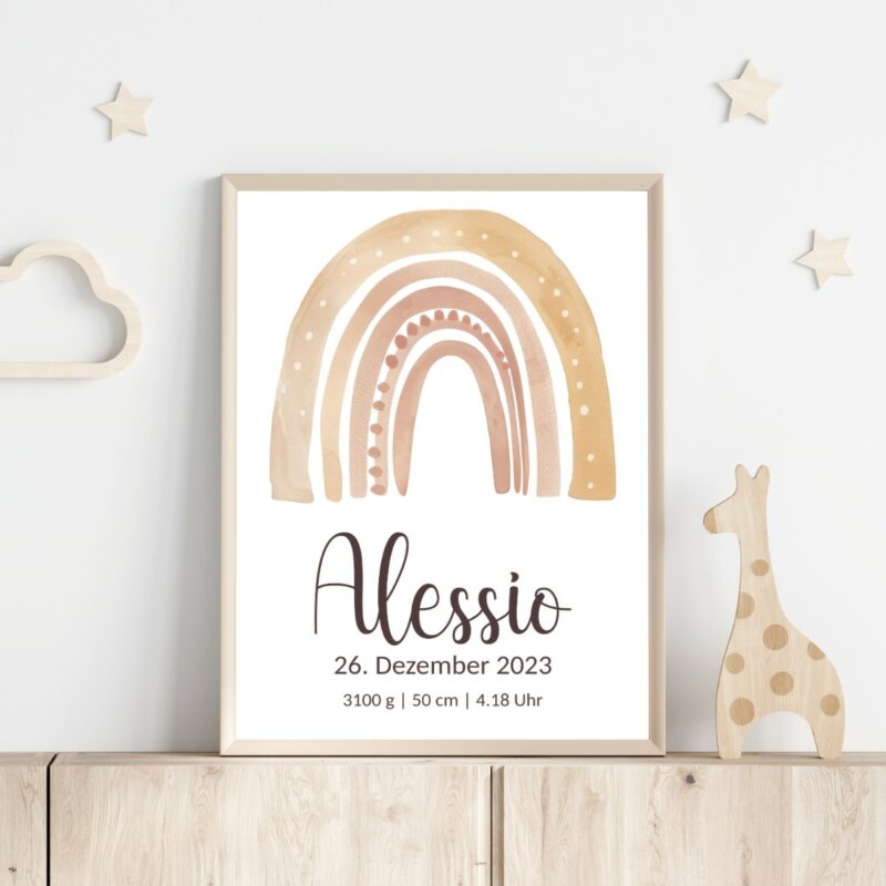 Personalisiertes Geburtsposter | Regenbogen beige