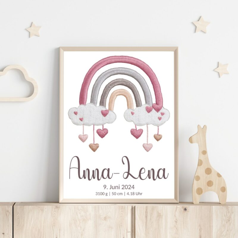 Personalisiertes Geburtsposter | Regenbogen pink