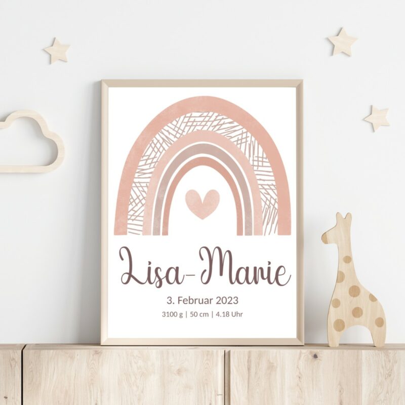 Personalisiertes Geburtsposter | Regenbogen rose