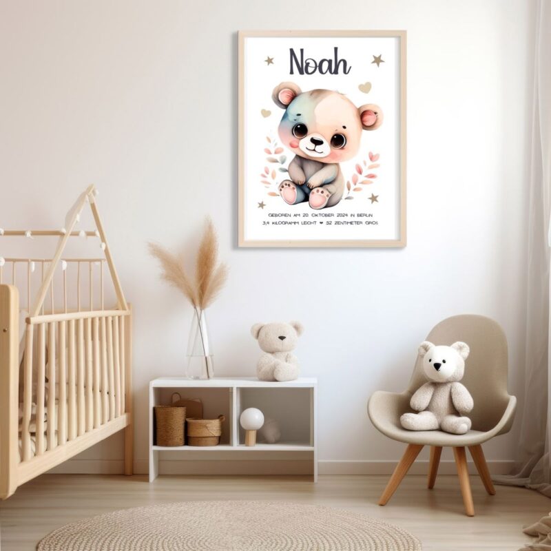 Personalisiertes Geburtsposter | Motiv Teddybär