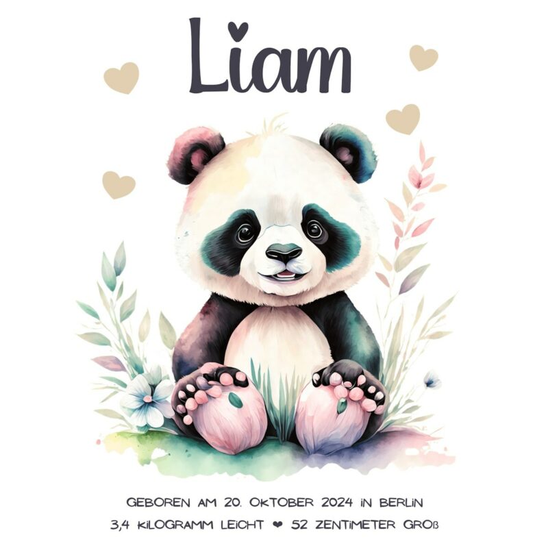 Personalisiertes Geburtsposter | Motiv Panda – Bild 2