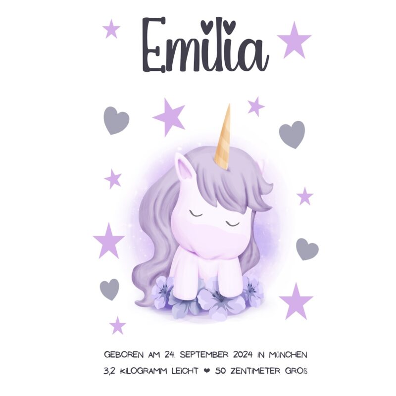 Personalisiertes Geburtsposter | Motiv Einhorn – Bild 2