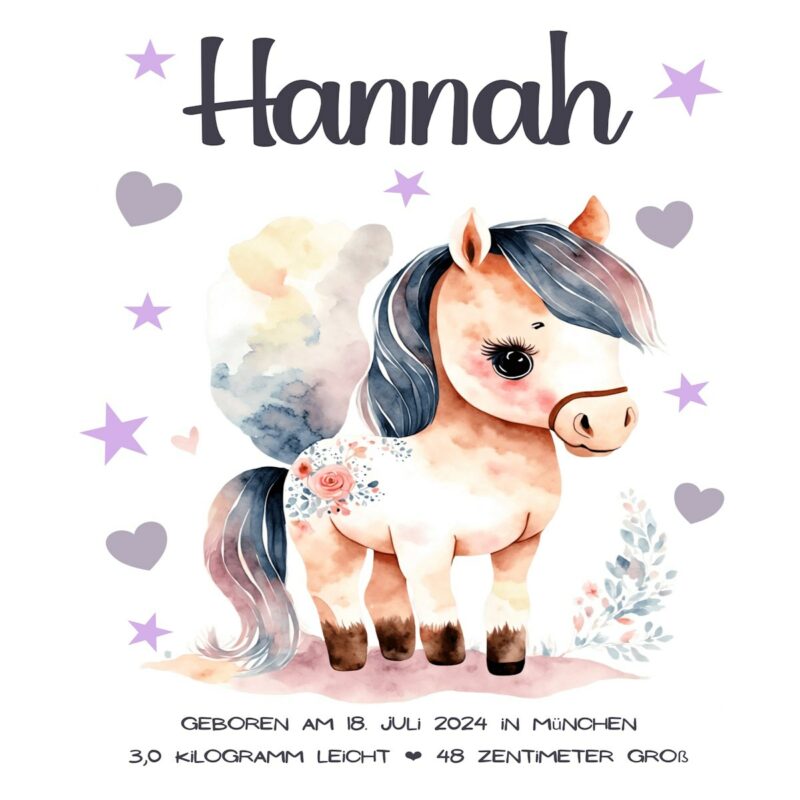 Personalisiertes Geburtsposter | Motiv Pony – Bild 2